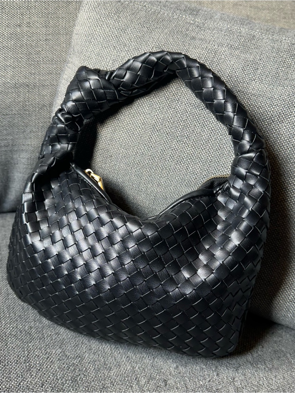 Melie Bianco Woven Vegan Leather Knot-Handle Hobo Bag – Black - Picture 5 of 8